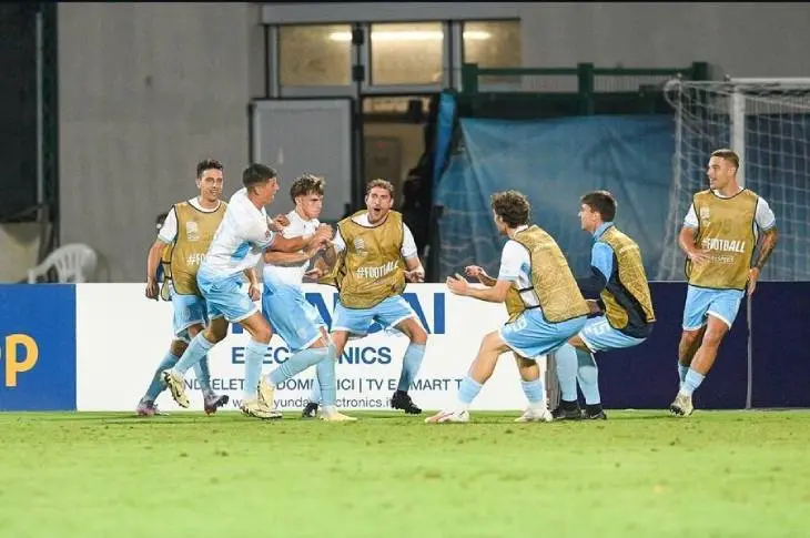 Los futbolistas de San Marino celebrando el triunfo ante Liechtenstein  en la Nations League. /  @sanmarinoteam