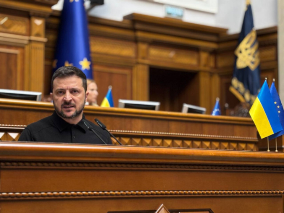 Volod&iacute;mir Zelenski, presidente de Ucrania en el Parlamento ucraniano. / RR.SS