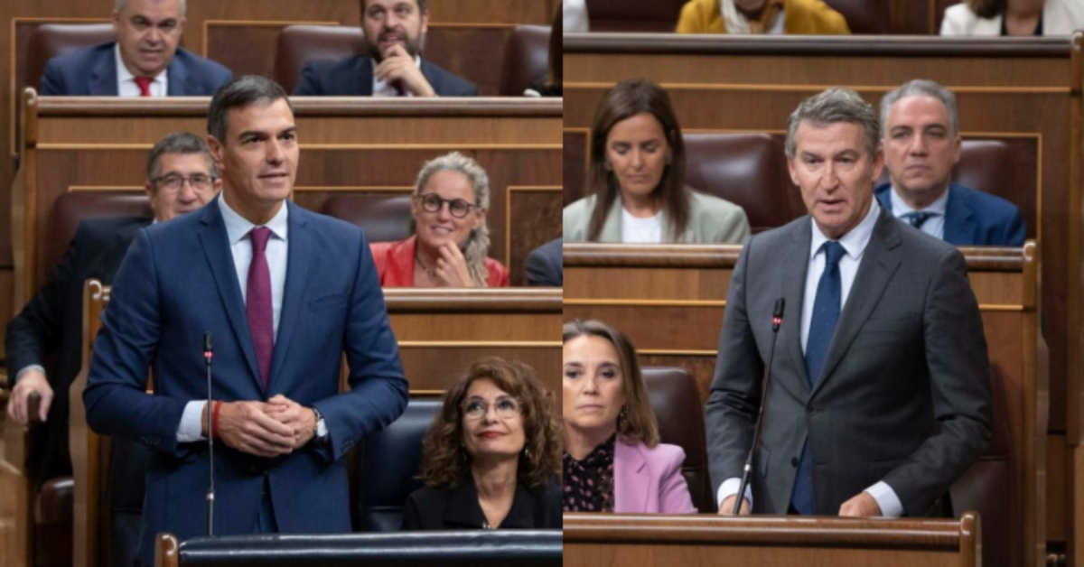 Pedro S&aacute;nchez, presidente del Gobierno, y Alberto N&uacute;&ntilde;ez Feij&oacute;o, l&iacute;der del PP. / Mundiario
