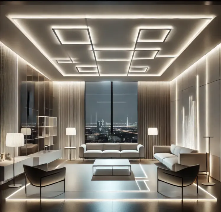 Iluminación en una sala de ambiente minimalista. / Mundiario