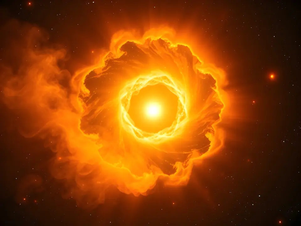 Representaci&oacute;n art&iacute;stica de Rho Cassiopeiae, una estrella amarilla hipergigante.  / Real Observatorio de B&eacute;lgica (ROB)