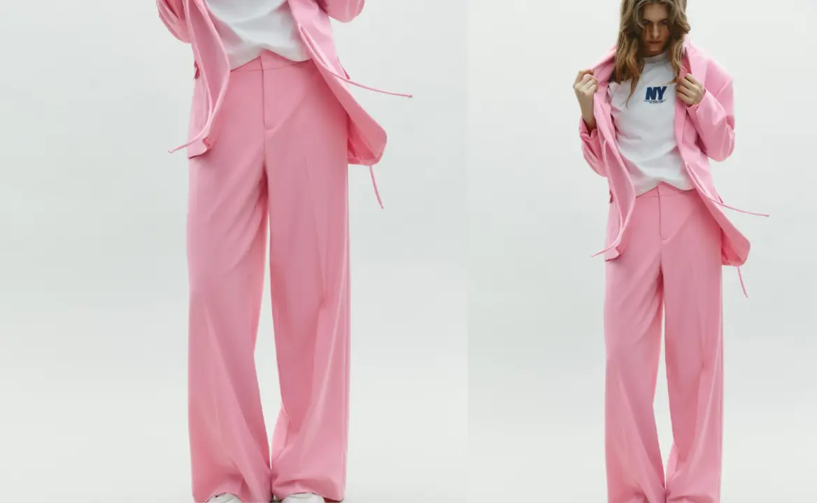 Pantalón tarabillas de Zara en color rosa, screenshot página web oficial. 
