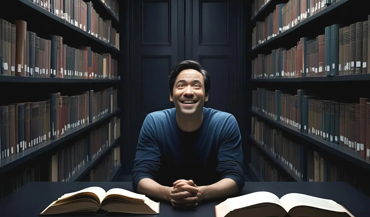 Ilustraci&oacute;n de un hombre en una biblioteca. / Mundiairo.