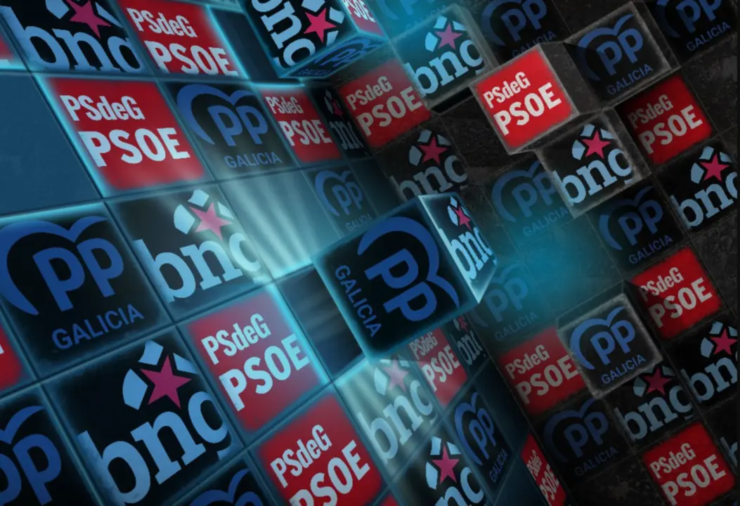 Logos del PP de Galicia, PSdeG y BNG. / Mundiario