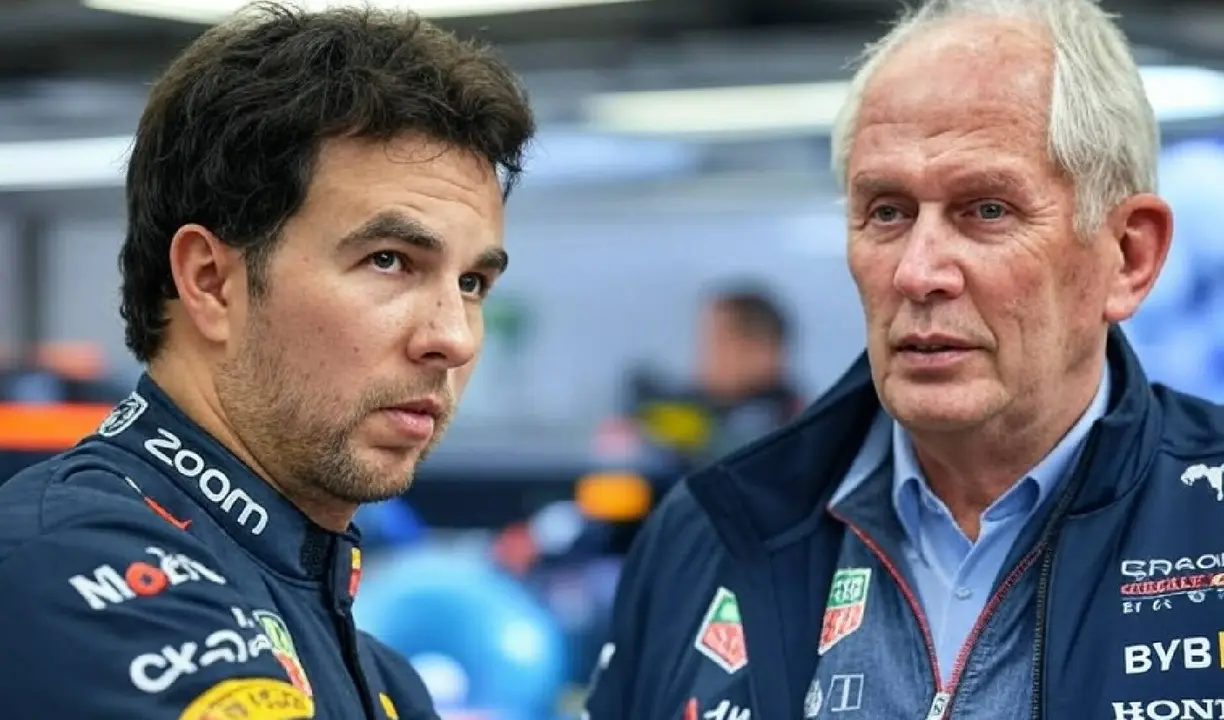 Checo P&eacute;rez y Helmut Marko. /  Grok