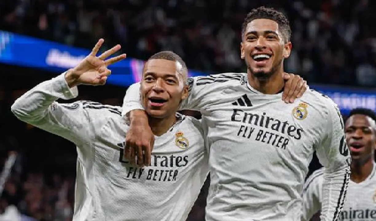 Mbapp&eacute; celebrando uno de sus goles con el Real Madrid. /   @realmadriden