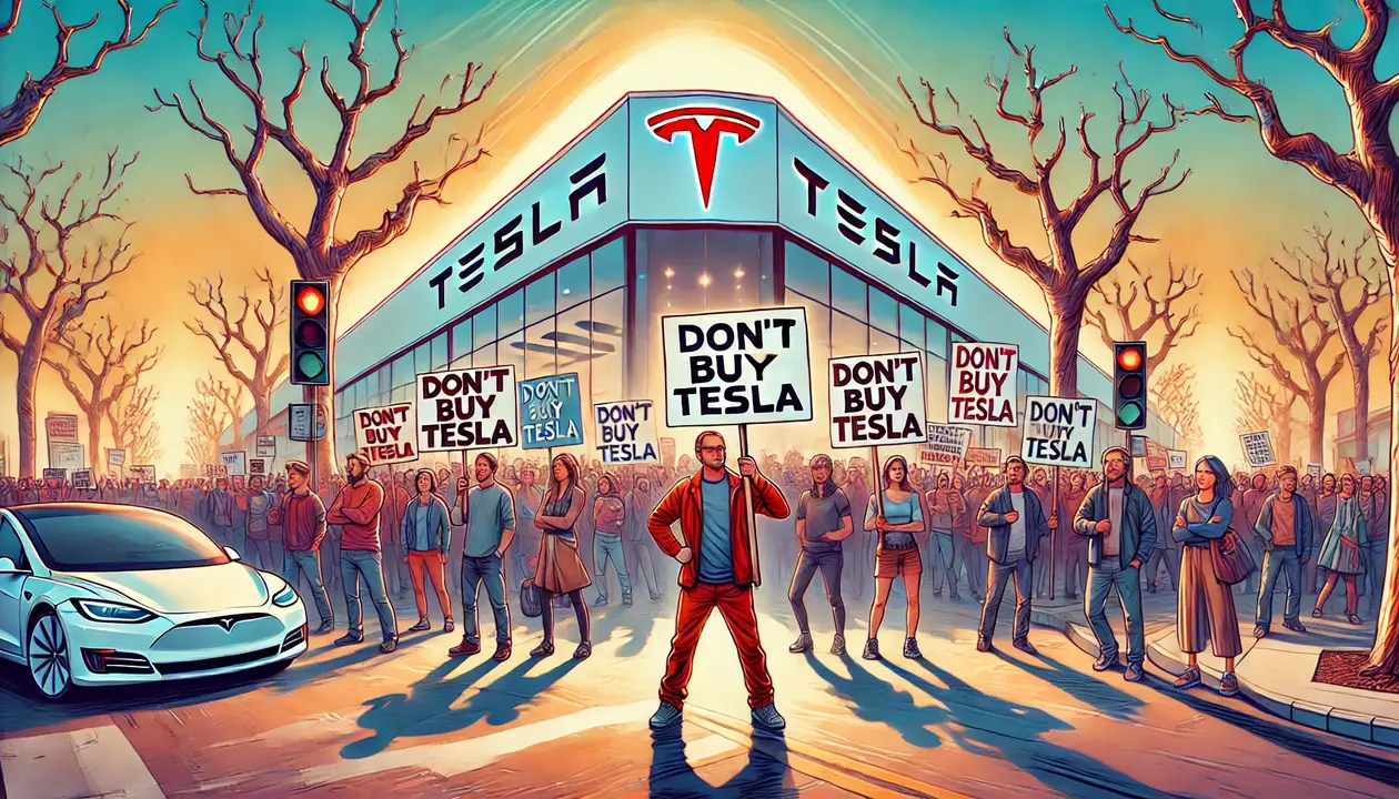 Ilustración inspirada en las fotos que circulan por las redes contra Tesla debido al comportamiento pol&iacute;tico de Elon Musk. / Mundiario