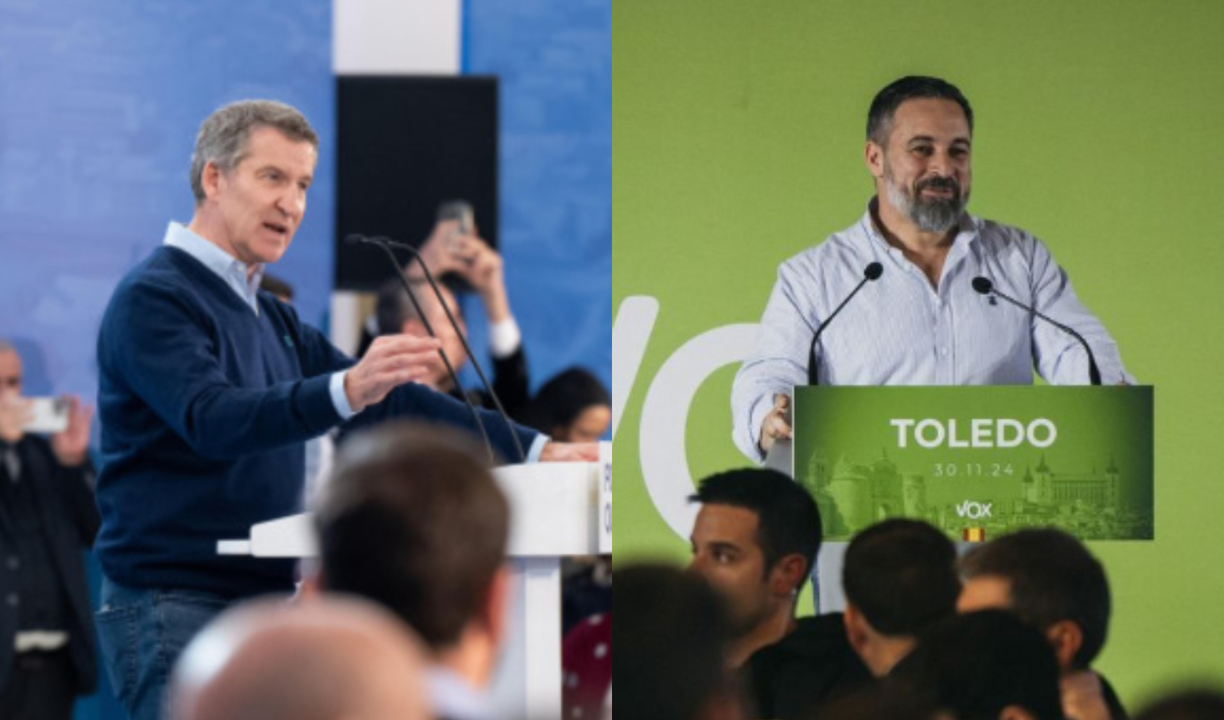 Alberto N&uacute;&ntilde;ez Feij&oacute;o, l&iacute;der del PP y Santiago Abascal, l&iacute;der de Vox. / Mundiario