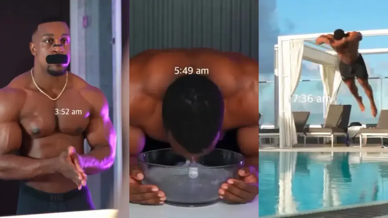Capturas del video publicado en redes de la 'morning routine' de Ashton Hall.