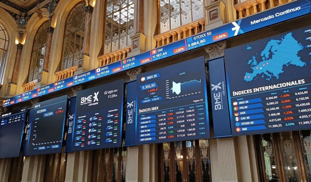Valores del Ibex 35 en la Bolsa de Madrid. / RR SS.