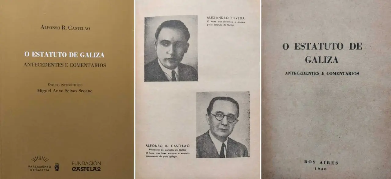 Portada e interior da edición facsimilar do folleto O Estatuto de Galicia. Antecedentes e comentarios. / Mundiario