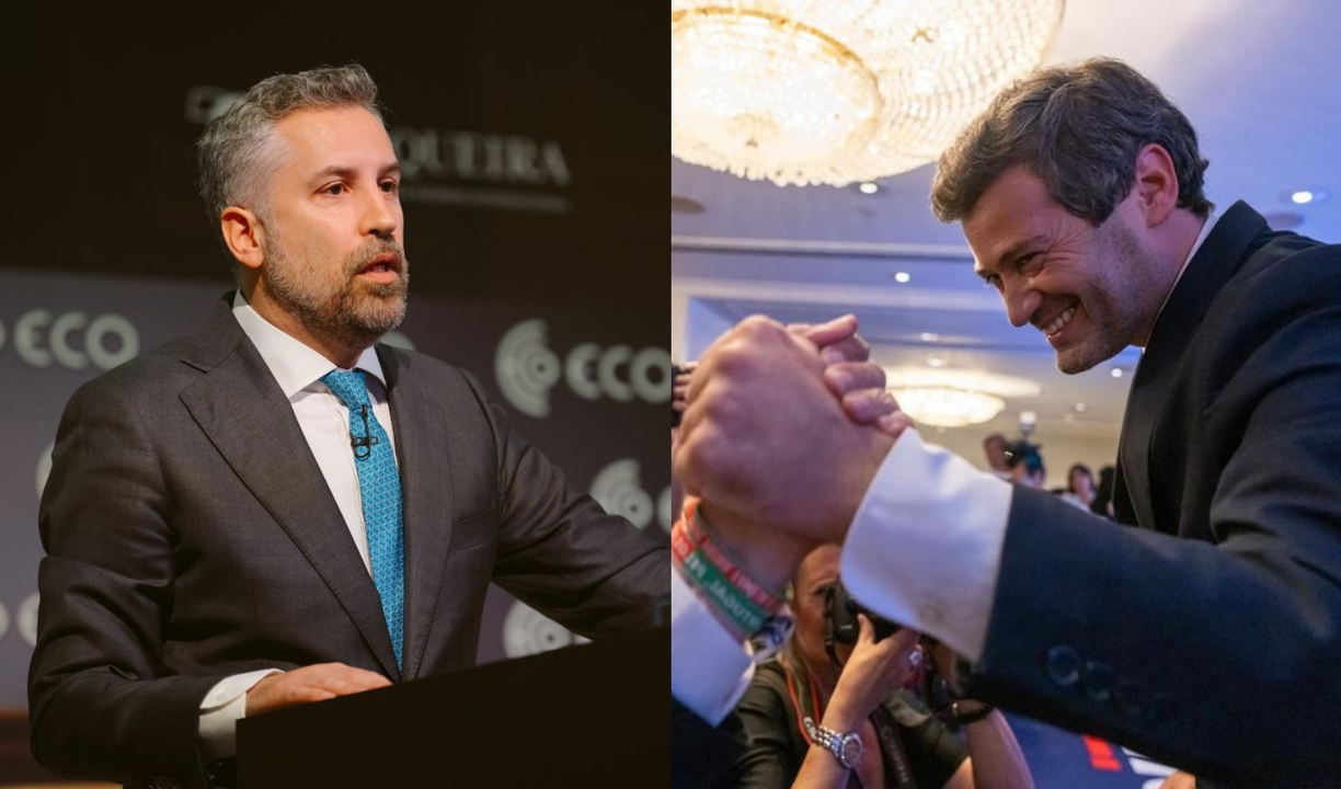 Pedro Nuno Santos, l&iacute;der del PS de Portugal y Andr&eacute; Ventura, l&iacute;der de Chega. / Mundiario