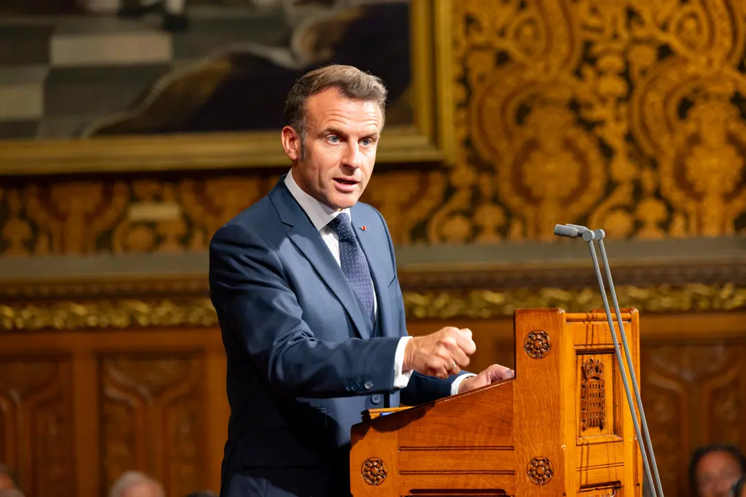 El presidente de Francia, Emmanuel Macron en el Parlamento brit&aacute;nico. / C&aacute;mara de los Lores del Reino Unido