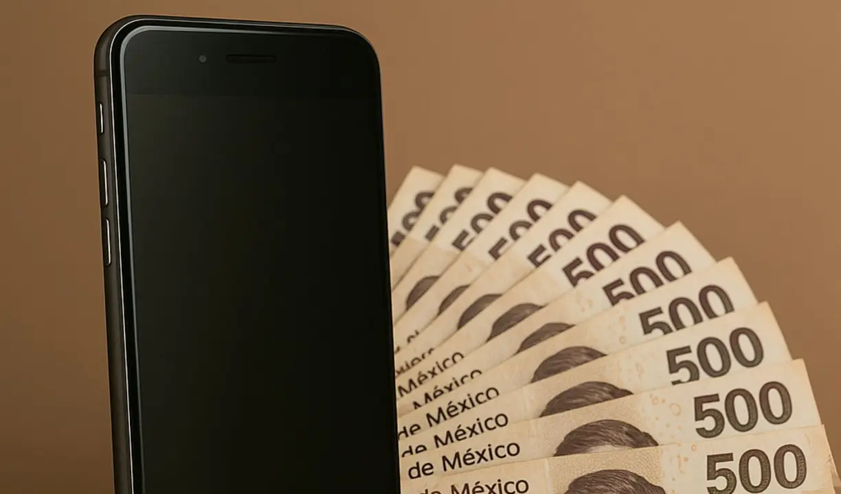 Un tel&eacute;fono m&oacute;vil y pesos mexicanos. / Mundiario.