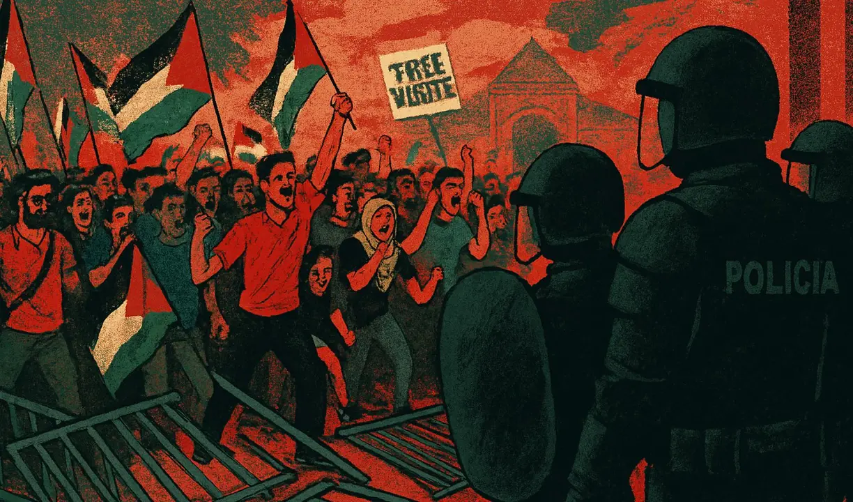 Ilustraci&oacute;n sobre los incidentes en el d&iacute;a final de La Vuelta 2025. /  Copilot