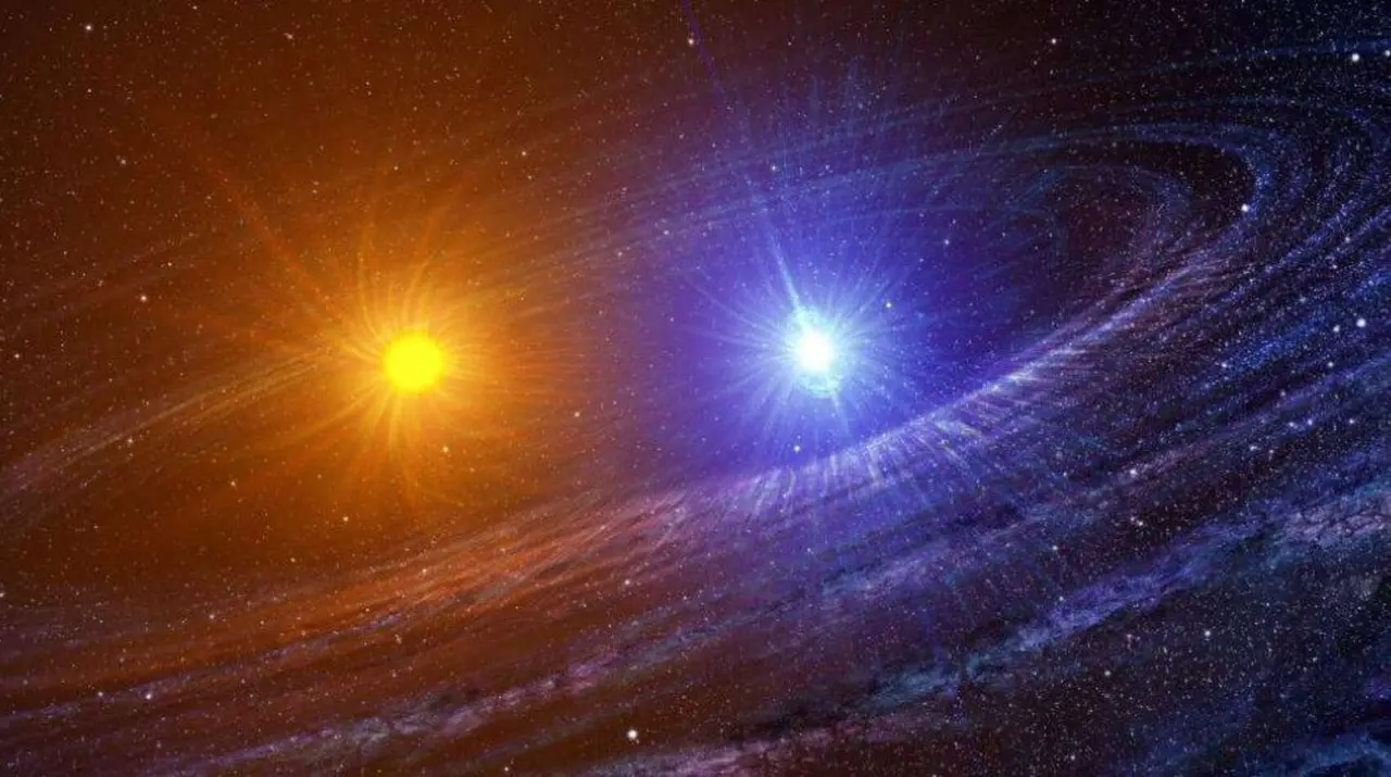 Representaci&oacute;n art&iacute;stica de un sistema binario de estrellas. / Casey Reed - NASA
