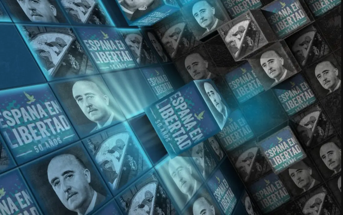 Franco, su f&eacute;retro y el logo de 50 a&ntilde;os de Espa&ntilde;a en Libertad. / Mundiario