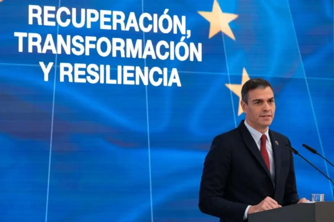 El presidente del Gobierno, Pedro S&aacute;nchez, en un acto sobre el plan de Recuperaci&oacute;n en Espa&ntilde;a. / La Moncloa.