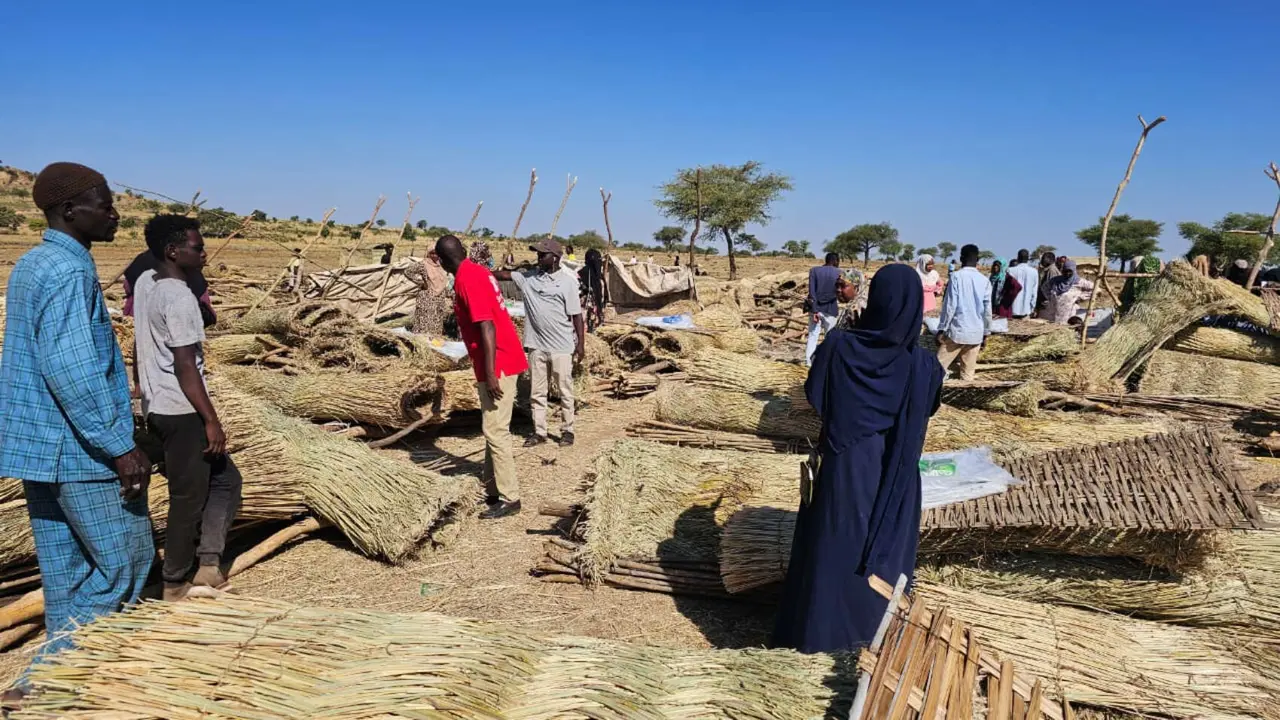 Sudaneses reciben refugios b&aacute;sicos en Darfur central. /  @UNOCHA_Sudan