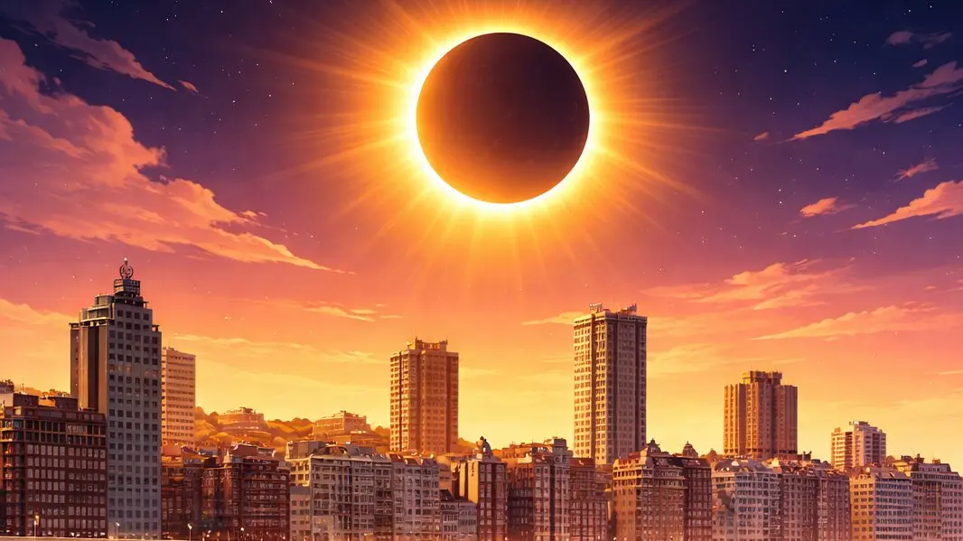 Ilustración de un eclipse sobre el skyline de A Coruña. / Mundiario