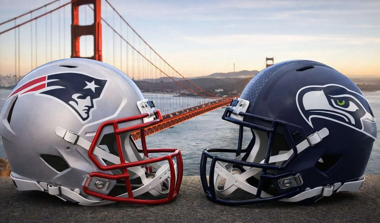 Los cascos de los Patriots y los Seahawks. /  ChatGPT