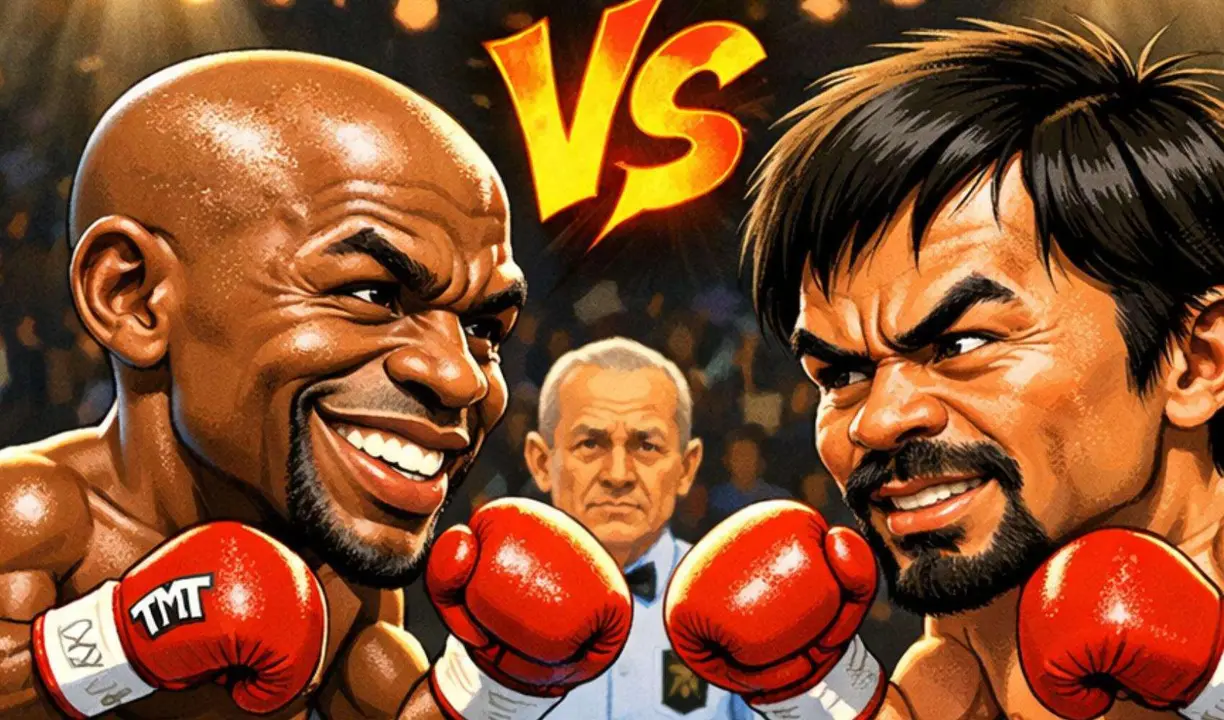 Imagen caricaturizada de Floyd Mayweather Jr.  y Manny Pacquiao. /  ChatGPT