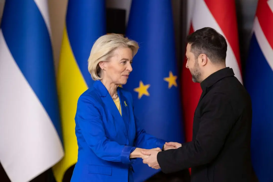 Ursula von der leyen, presidenta de la Comisi&oacute;n Europea y Volod&iacute;mir Zelenski, mandatario de Ucrania. / Oficina del Presidente de Ucrania