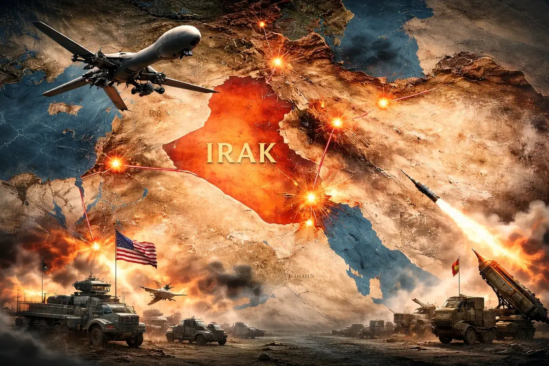 Ilustraci&oacute;n de Irak, que se afianza como escenario paralelo de la guerra de Israel y EE UU contra Ir&aacute;n. / Mundiario