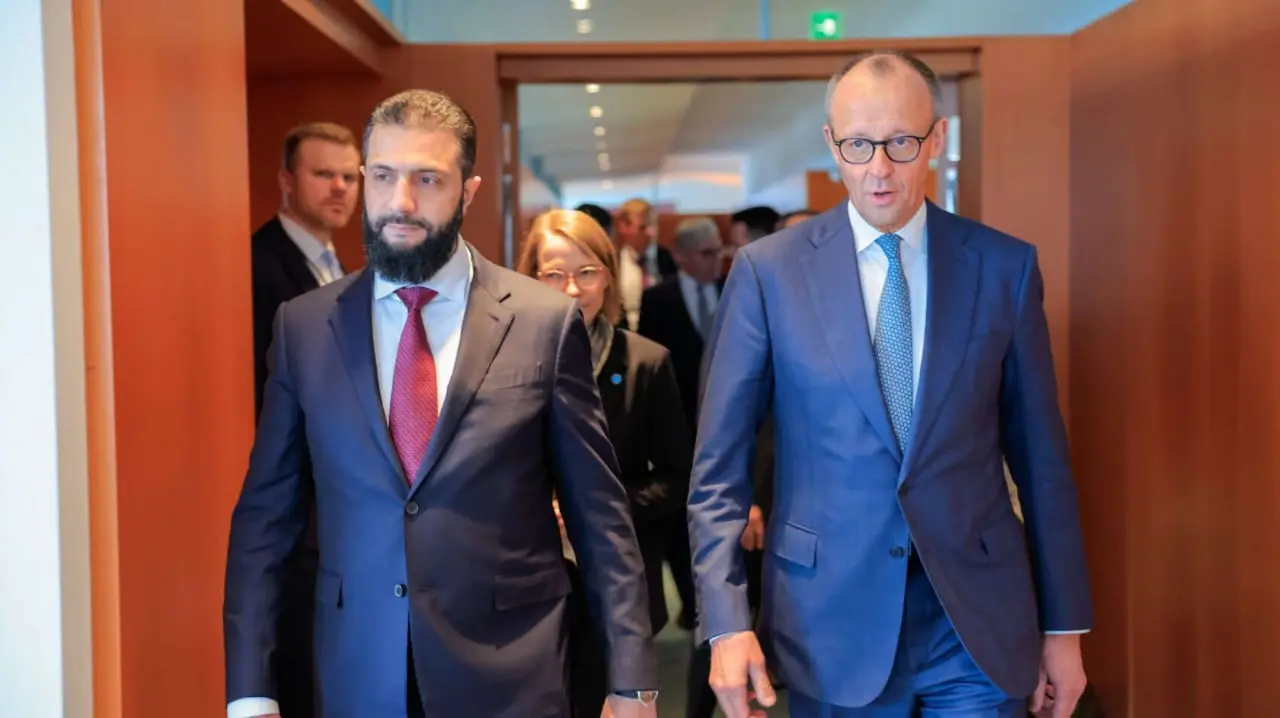 Ahmed al Sharaa, presidente interino de Ir&aacute;n y Friedrich Merz, canciller de Alemania. / @SyPresidency