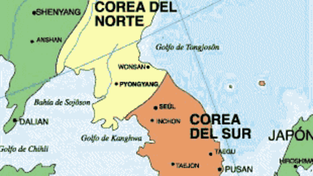 Mapa de Corea del Norte y Corea del Sur.