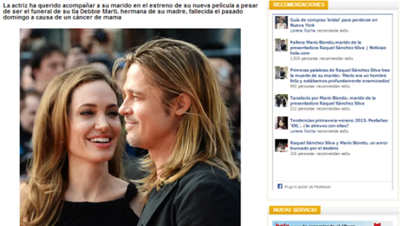 Angelina Jolie reaparece junto a Brad Pitt tras su operaci&oacute;n, titula Hola.