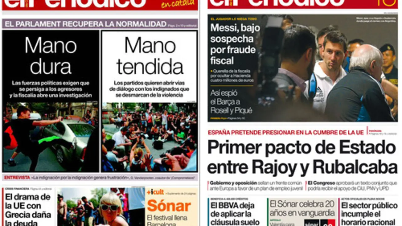 Primeras p&aacute;ginas de 'El Peri&oacute;dico de Catalunya', de Barcelona.