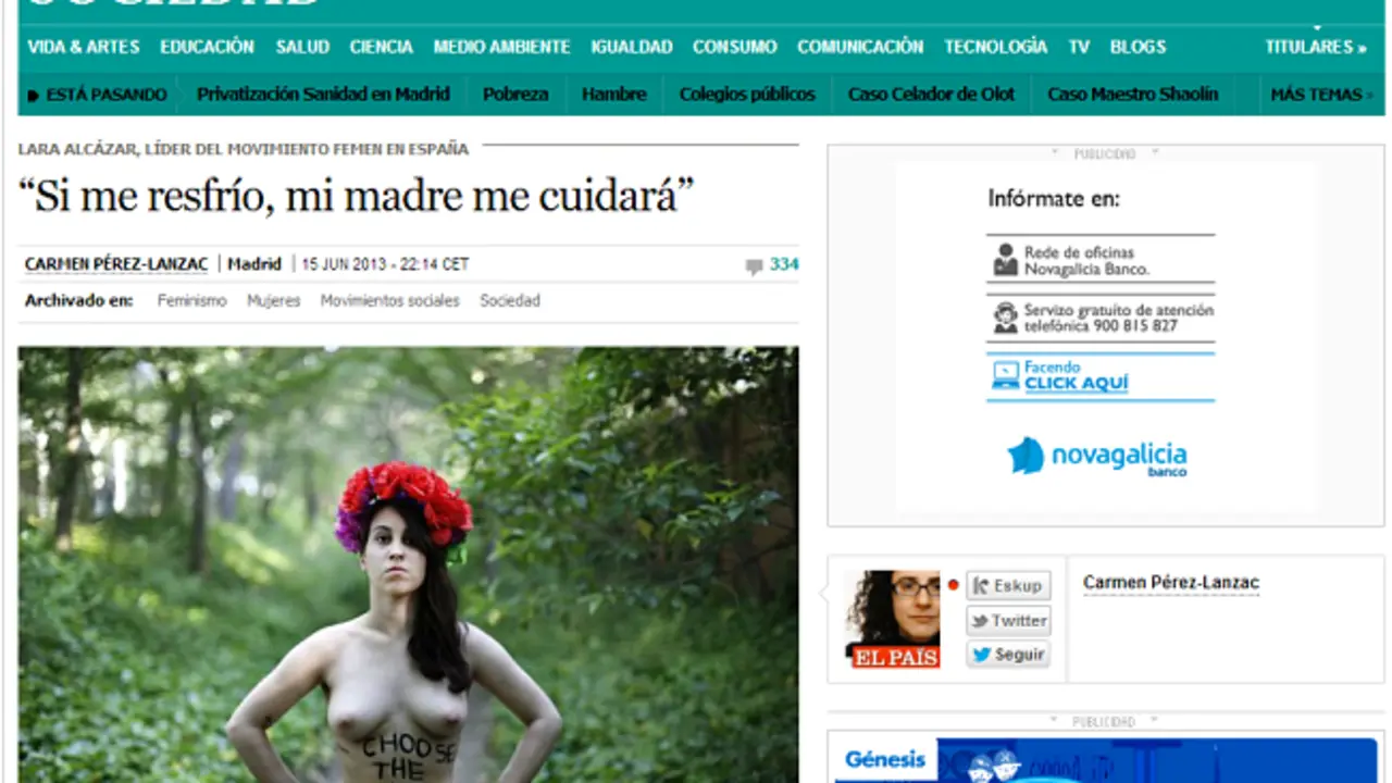 Lara Alc&aacute;zar, l&iacute;der de Femen en Espa&ntilde;a, en 'El Pa&iacute;s'.