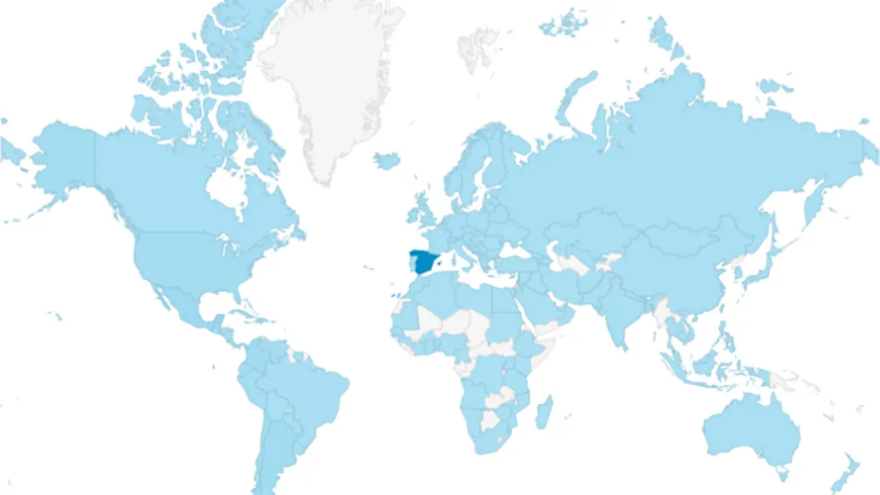 Pa&iacute;ses a los que ha llegado MUNDIARIO, seg&uacute;n Google Analytics.