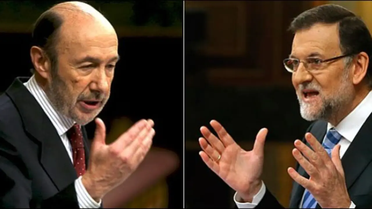 Alfredo P&eacute;rez Rubalcaba y Mariano Rajoy, en el Congreso.