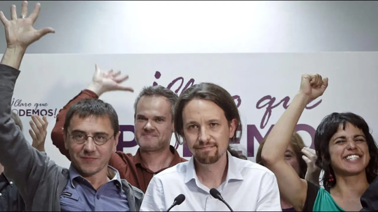 Pablo Iglesias y otros dirigentes de Podemos en la &eacute;poca triunfal de Monedero. / Twitter