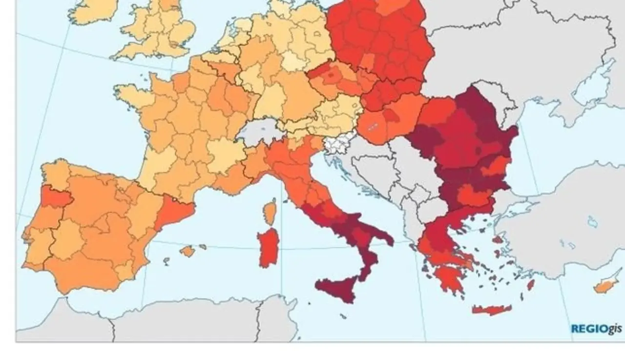 Mapa de las regiones de Europa.