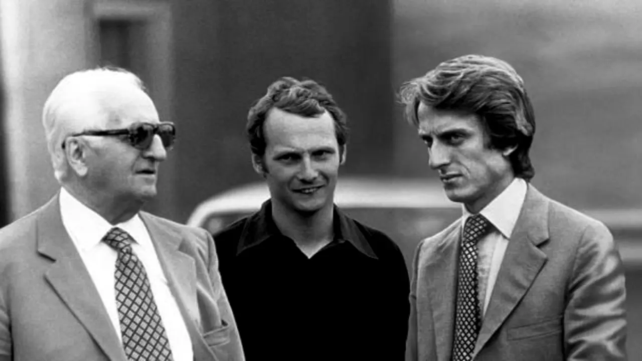 Montezemolo en 1974 con Niki Lauda y Enzo Ferrari/magazine.ferrari.com