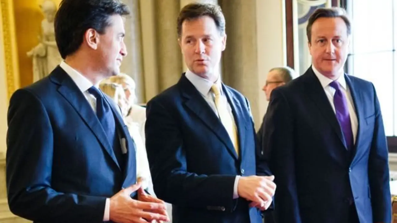 Miliband, Clegg y Cameron.