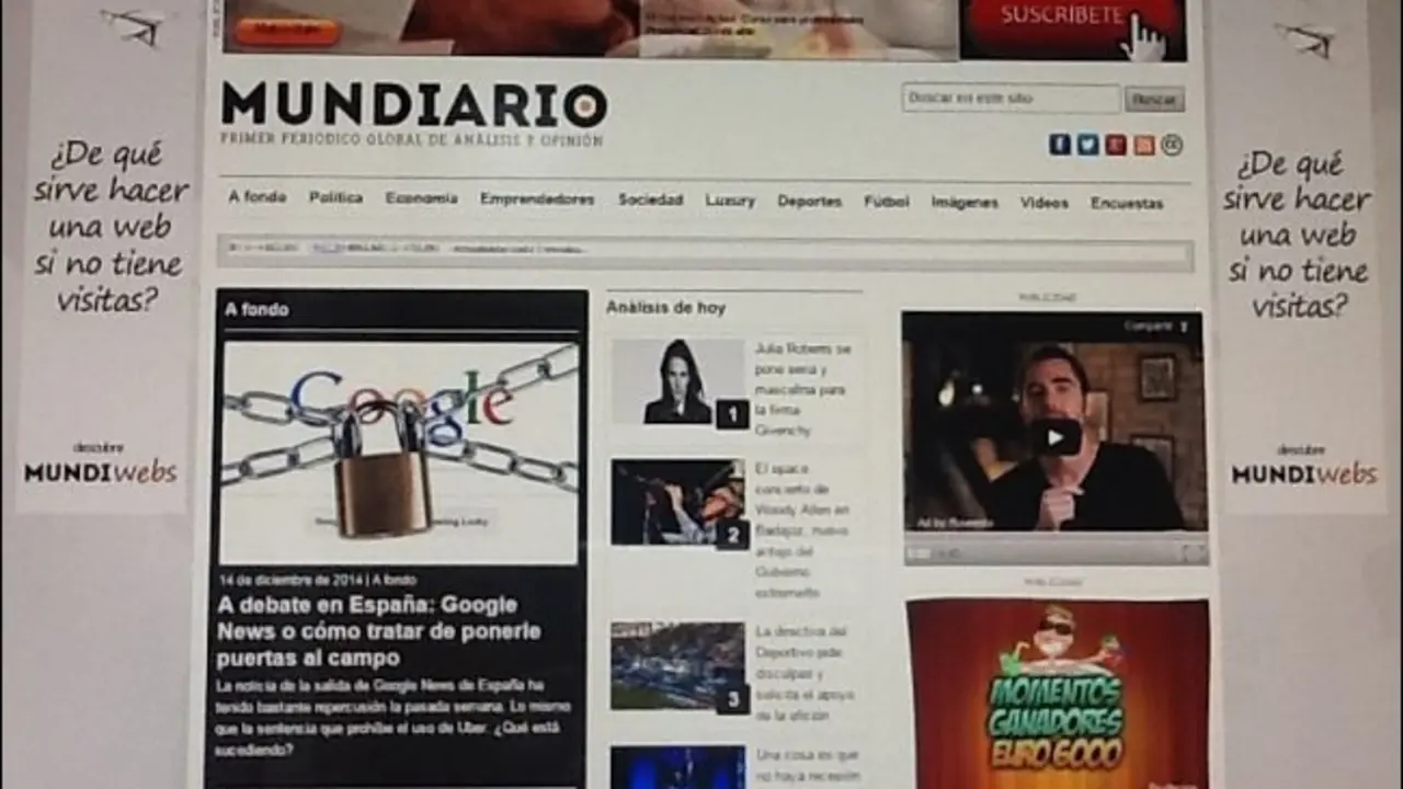 Vista parcial de la p&aacute;gina home de Mundiario en sus comienzos.