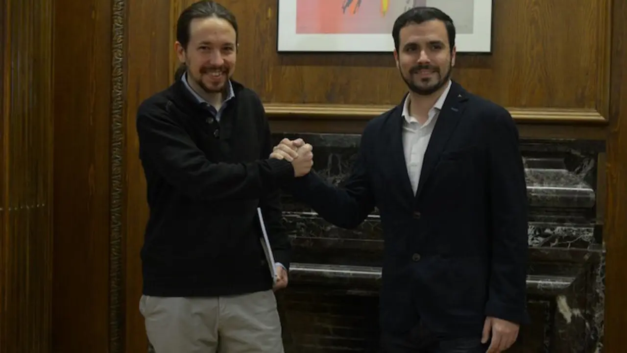 Pablo Iglesias, l&iacute;der de Podemos, y Alberto Garzón, l&iacute;der de Unidad Popular. / Twitter @Pablo_Iglesias_