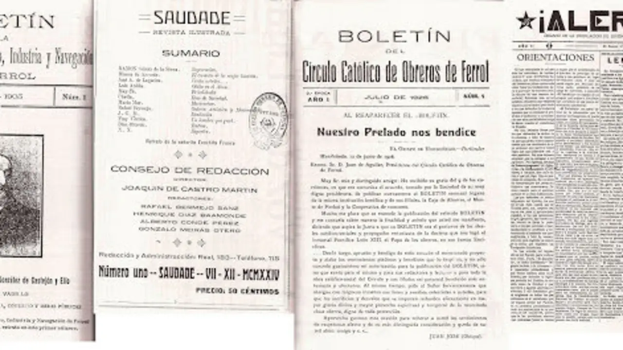 Algunas de las cabeceras mensuales editadas en Ferrol en los siglos XIX y XX.