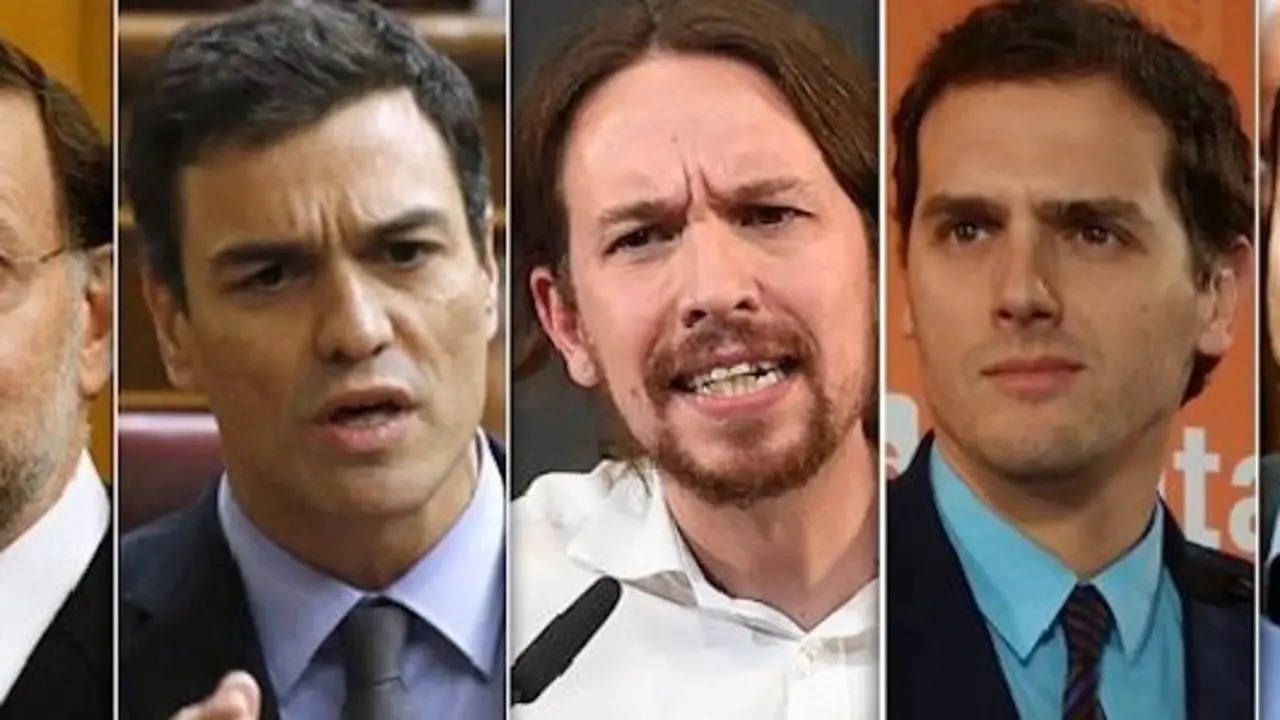 Mariano Rajoy (PP), Pedro Sánchez (PSOE), Pablo Iglesias (Podemos), Albert Rivera (Ciudadanos), Alberto Garzón (IU).