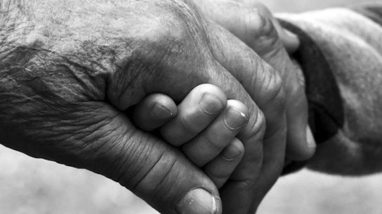 Mano de abuelo y nieto. / Pixabay