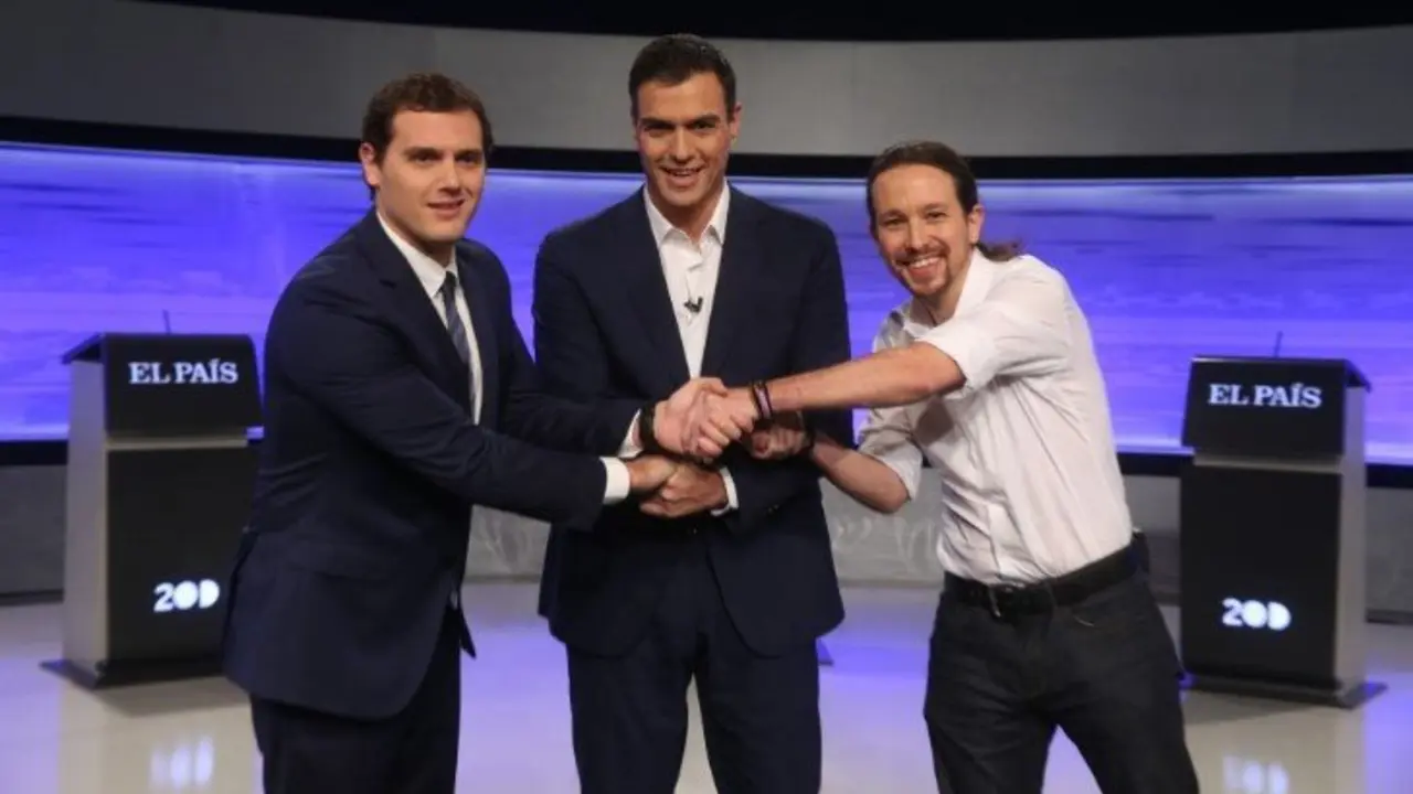 Albert Rivera, Pedro S&aacute;nchez y Pablo Iglesias. / elpais.com