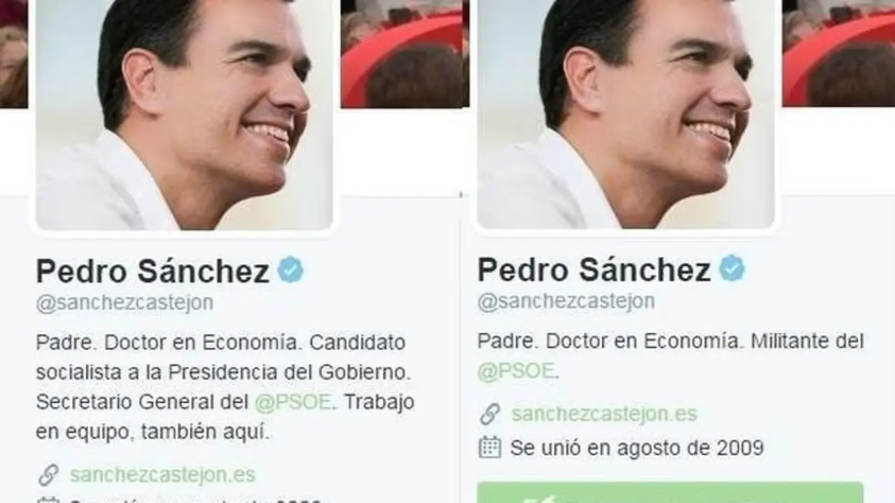 Pedro S&aacute;nchez cambia su perfil en Twitter.