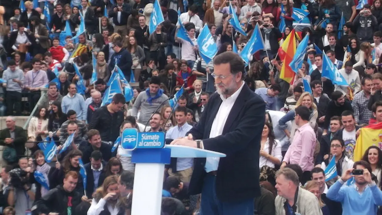 Mariano Rajoy durante un mit&iacute;n del Partido Popular.