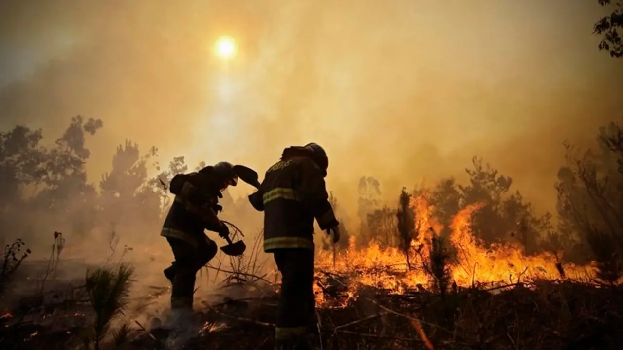 Firefighters dig trenches in a effort to stop the advancement of a forest fire in Huala&ntilde;e, a community in Concepcion, Chile, Wednesday, Jan. 25, 2017. The worst forest fires in Chile's history were uncontrolled on Wednesday, killing a firefighter and two policemen caught in the flames as they tried to help families in rural communities, authorities said. (Alejandro Zo&ntilde;ez/Aton via AP) NO PUBLICAR EN CHILE