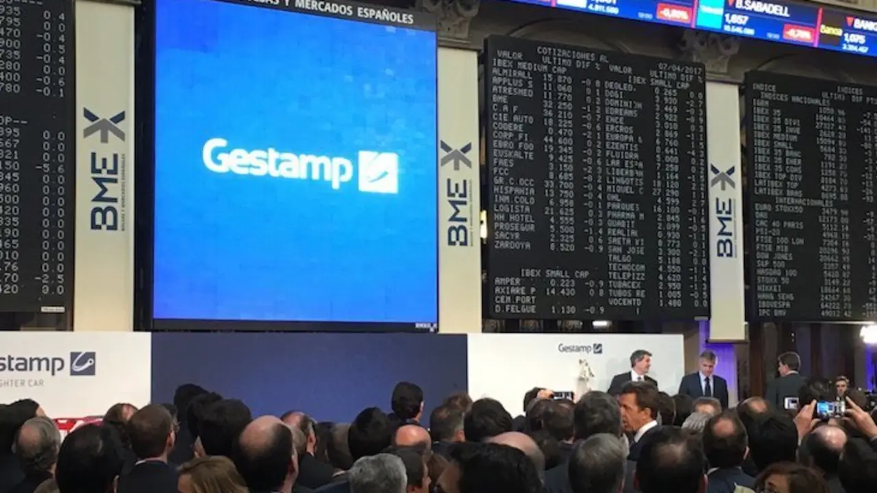 El logo de Gestamp se anuncia en la Bolsa. / Twitter