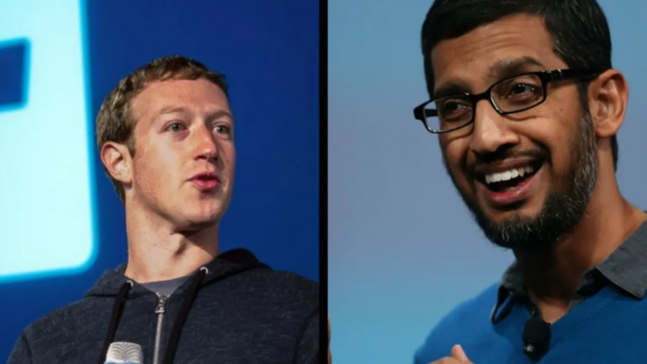 Mark Zuckerberg, fundador de Facebook y Sundar Pichai, director ejecutivo de Google. Socialgeek y Forbes.